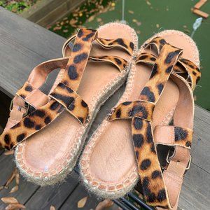 The Malia Espadrille Sandal in Leopard Calf Hair - Size 8